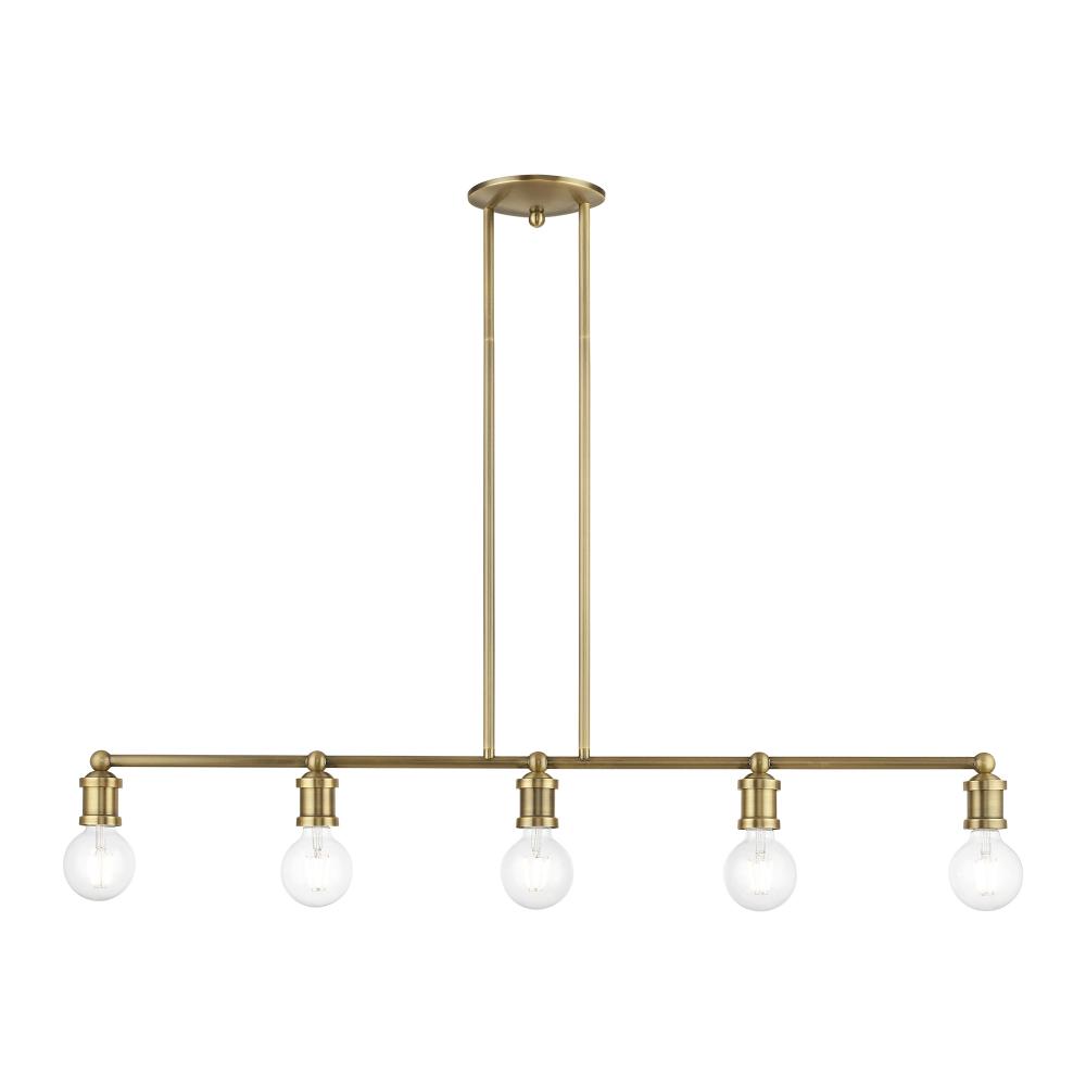 5 Light Antique Brass Large Linear Chandelier