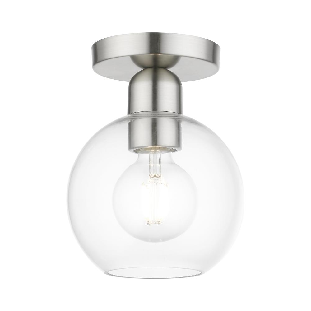 1 Light Brushed Nickel Sphere Semi-Flush