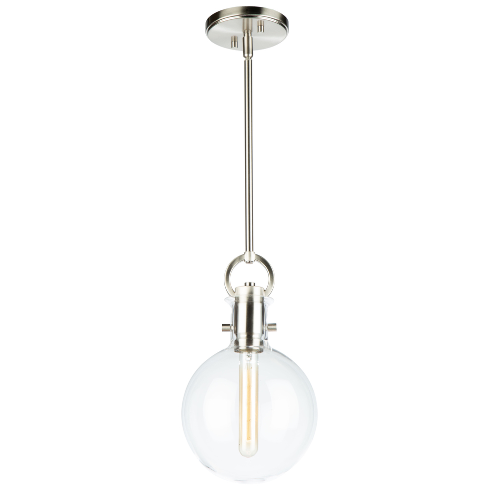 Single Round Glass Pendant (Satin Nickel)