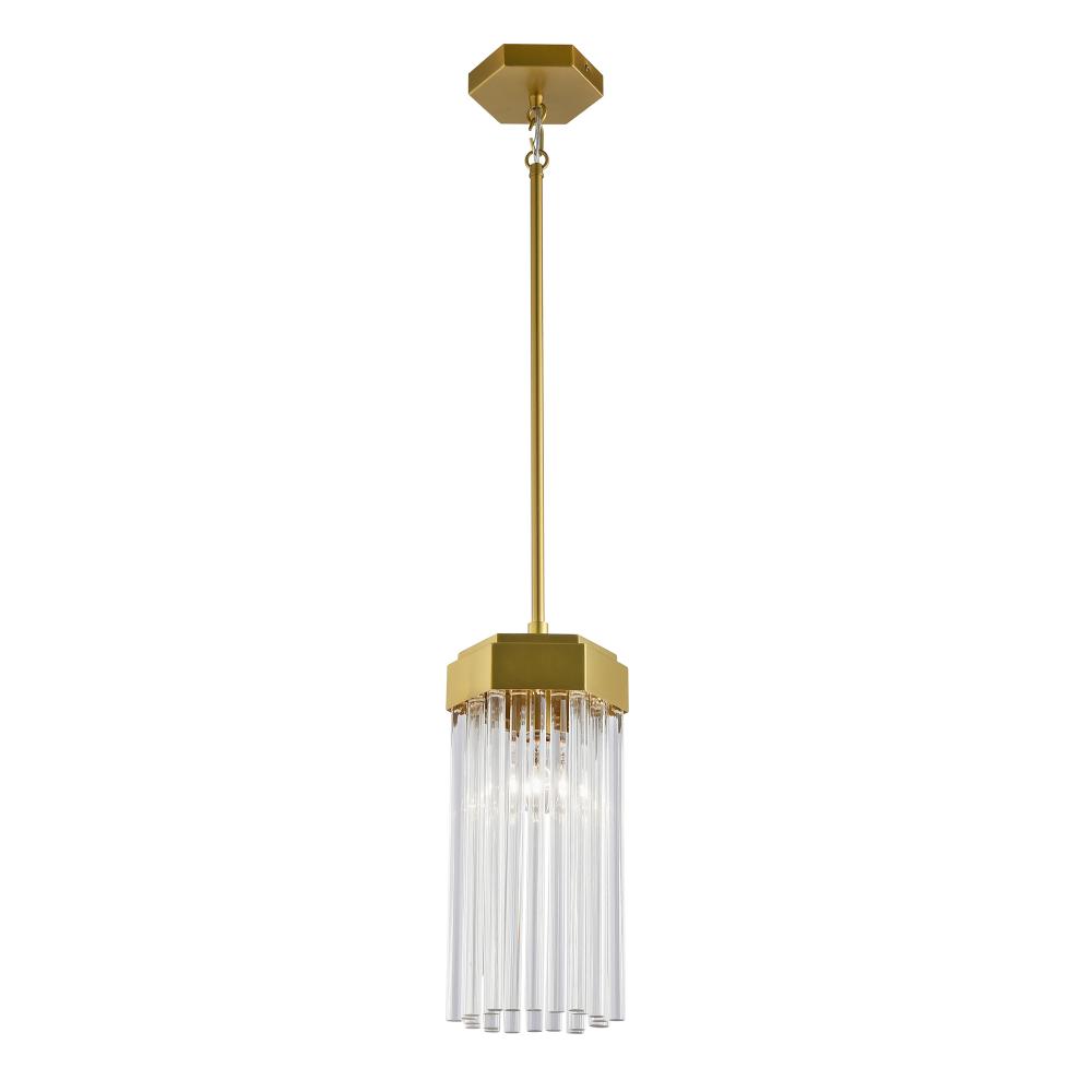 Emma 1 Light Pendant, Brushed Brass with Glass Rods