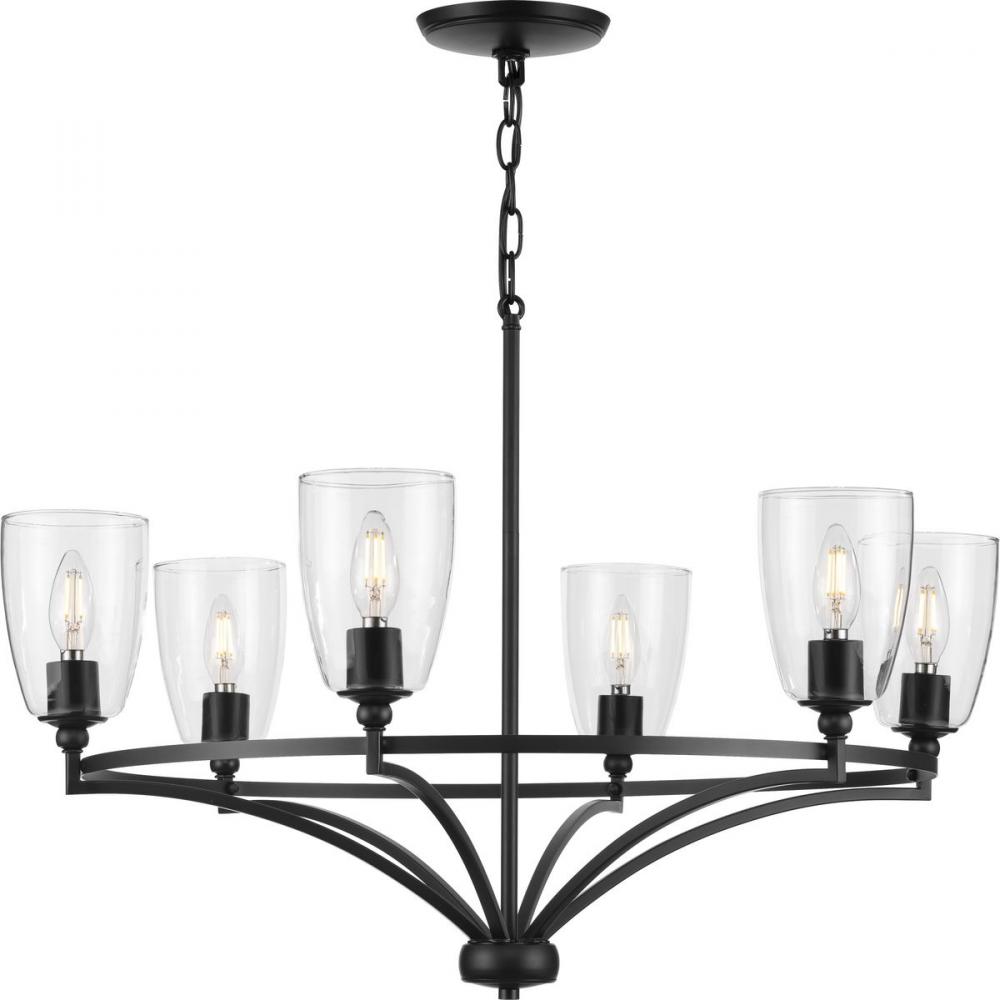 Parkhurst Collection Six-Light New Traditional Matte Black Clear Glass Chandelier Light