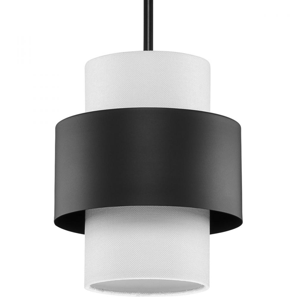 Silva Collection One-Light Matte Black White Linen Shade Pendant