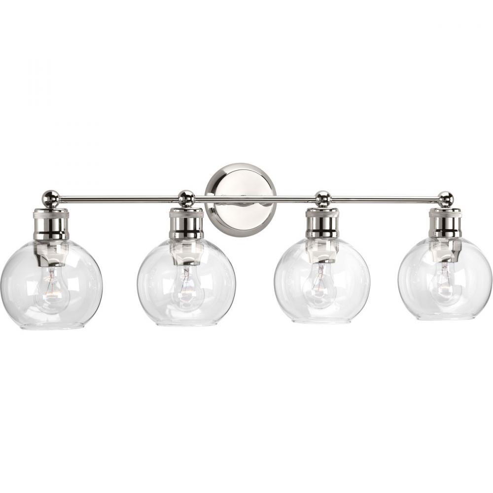 Hansford Collection Four-Light Polished Nickel Clear Glass Coastal Bath Vanity Light