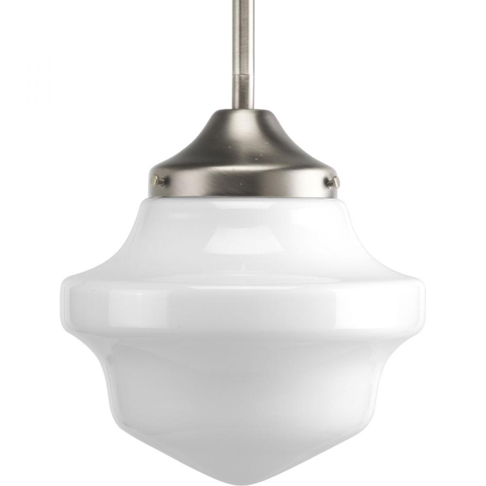 School House Pendant Collection One-Light Brushed Nickel White Opal Glass Coastal Mini-Pendant Light