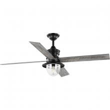 Progress P250075-31M-WB - Gillen 56" 4-Blade LED Indoor/Outdoor Matte Black Vintage Electric Ceiling Fan with Light Kit an