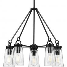 Progress P400243-031 - Stockbrace Collection Five-Light Matte Black and Clear Glass Farmhouse Style Chandelier Light