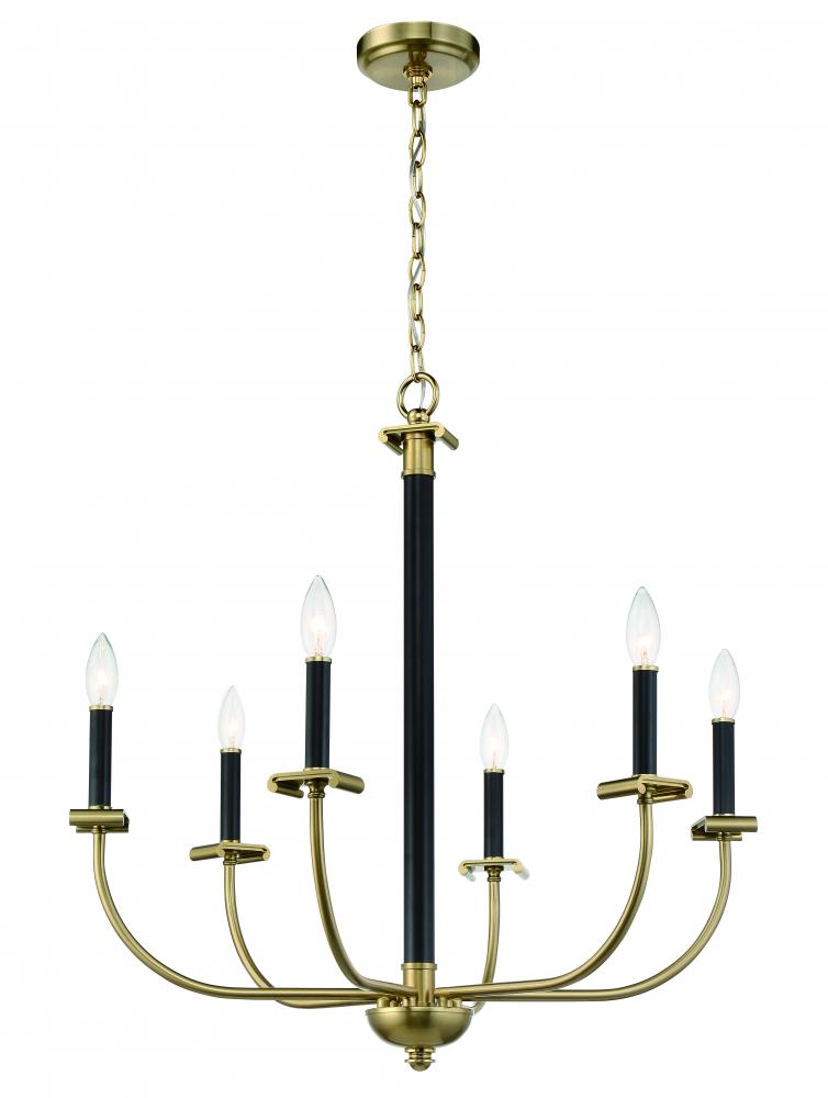 Stanza 6 Light Chandelier in Flat Black/Satin Brass