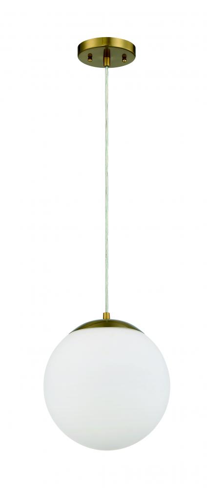 Gaze 1 Light 10" Pendant in Satin Brass (White Glass)