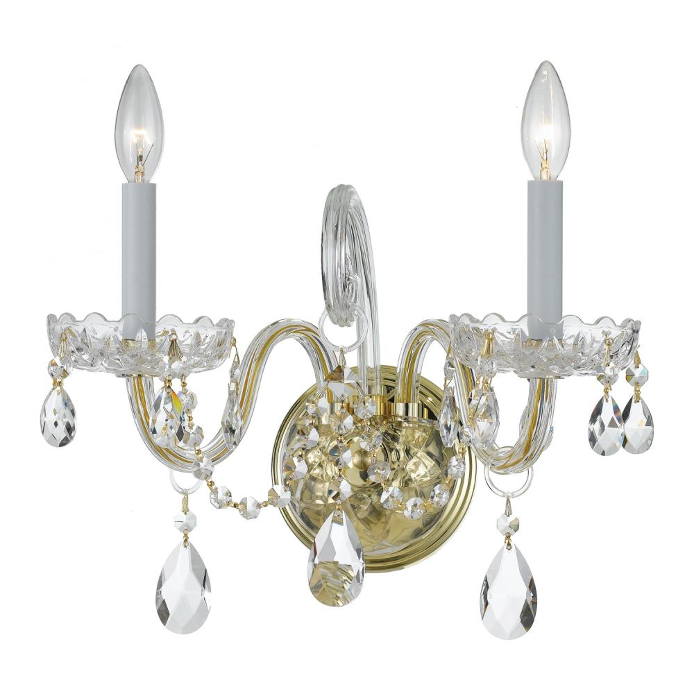 Traditional Crystal 2 Light Hand Cut Crystal Polished Brass Sconce