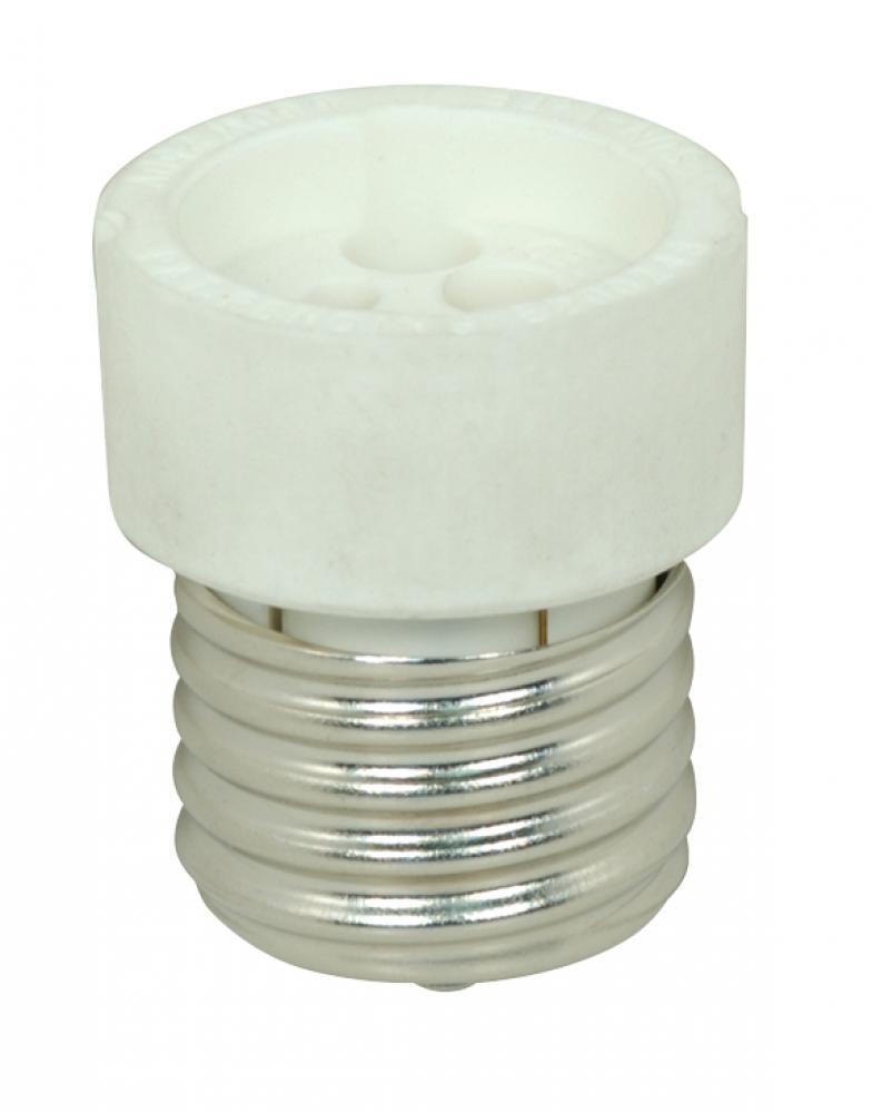 Medium To GU10 Reducer; White Finish; E26 - GU10 (No Locking Feature); 3/4" Overall Extension;