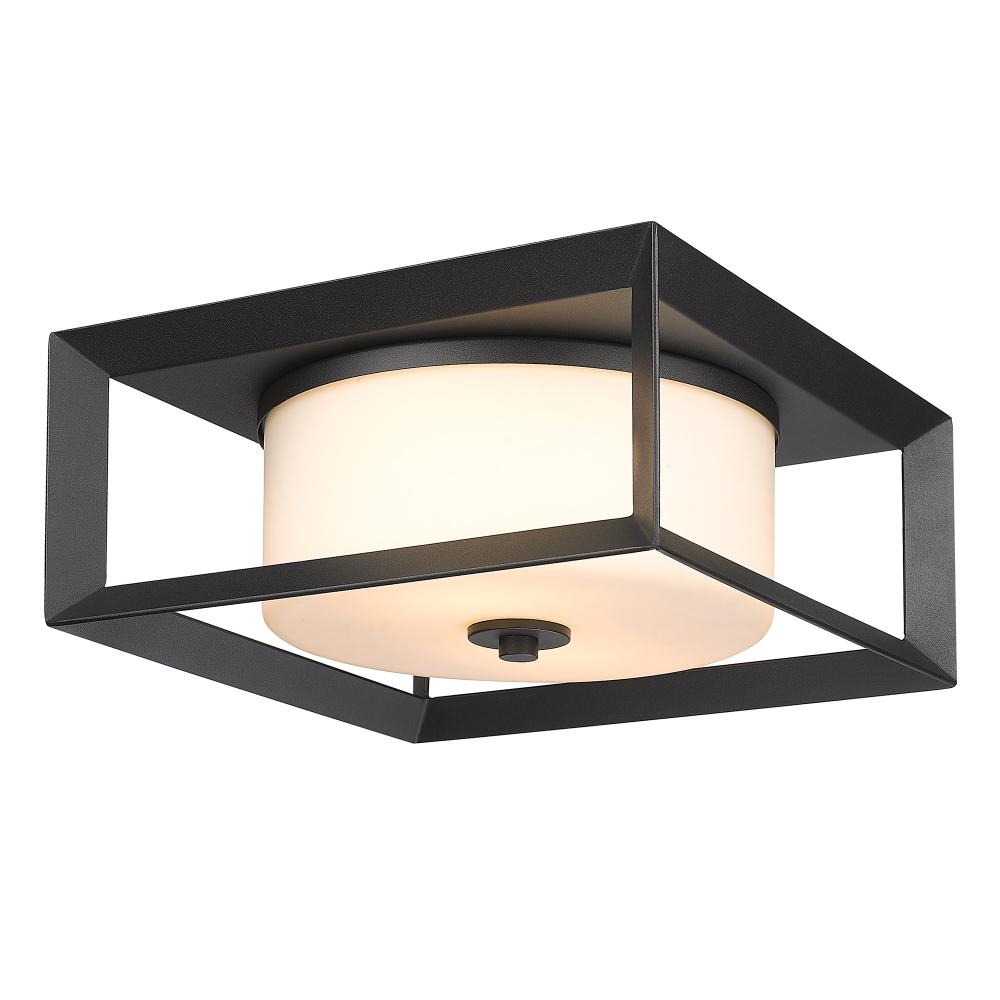 Smyth Outdoor Flush Mount in Natural Black with Opal Glass