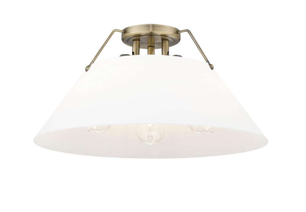 Orwell 3-Light Flush Mount in Aged Brass with Opal Glass