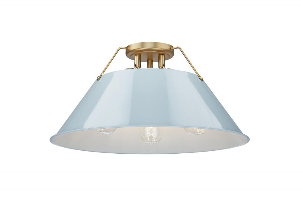 Orwell 3-Light Flush Mount in Brushed Champagne Bronze with Dusky Blue