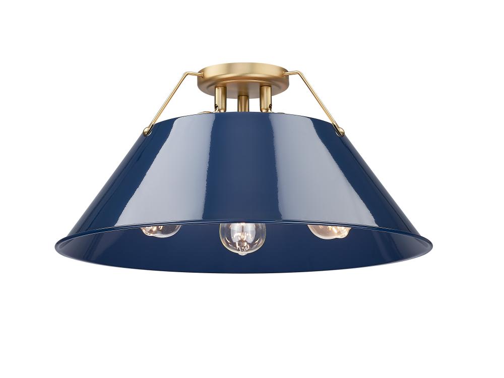 Orwell 3-Light Flush Mount in Brushed Champagne Bronze with Matte Navy