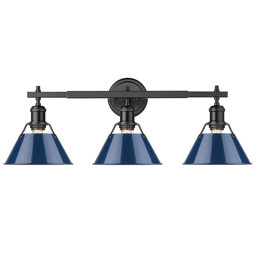 Orwell 3-Light Vanity Light in Matte Black with Matte Navy