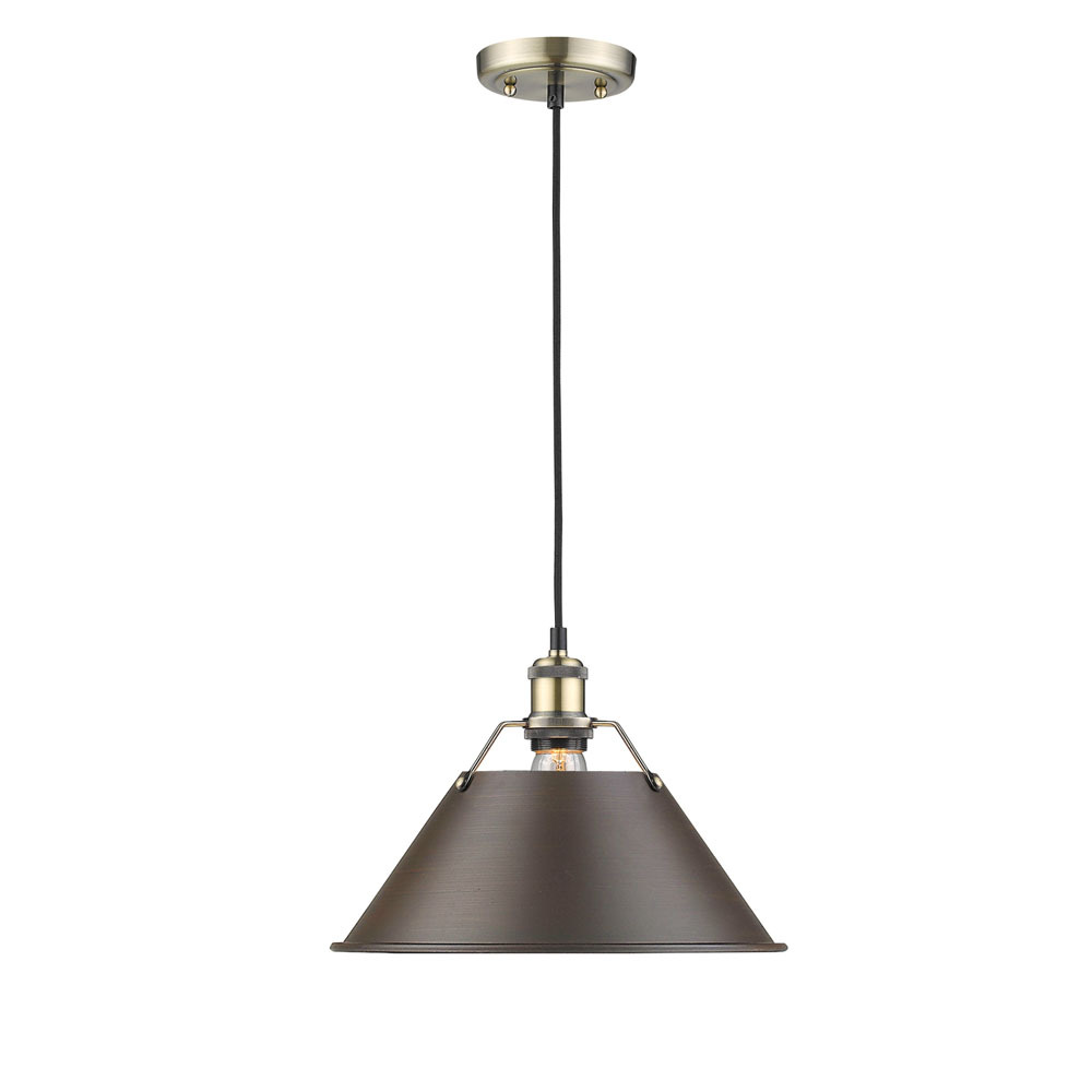 Orwell 14" Wide Large Pendant in Aged Brass with Rubbed Bronze