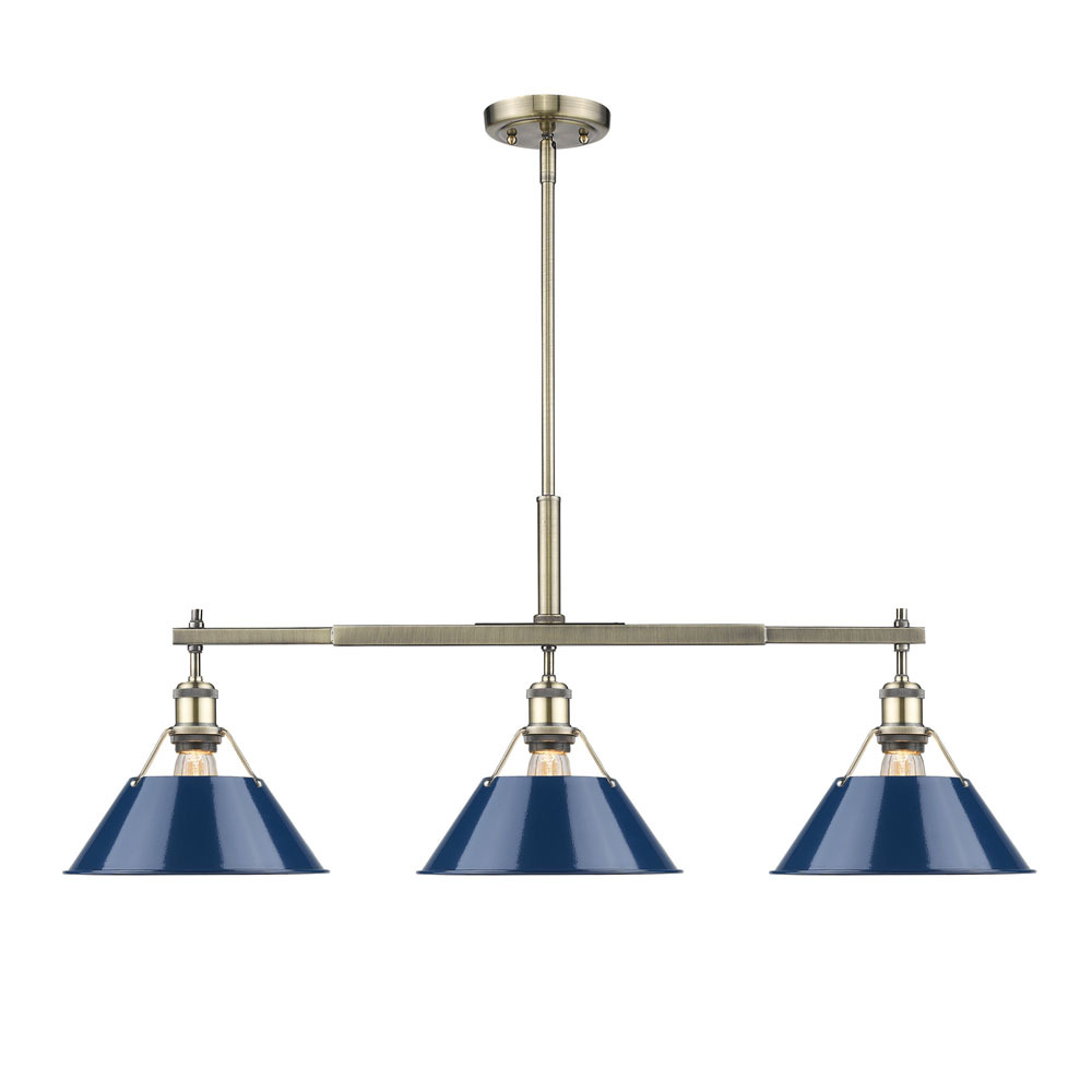 Orwell AB 3 Light Linear Pendant in Aged Brass with Matte Navy shades