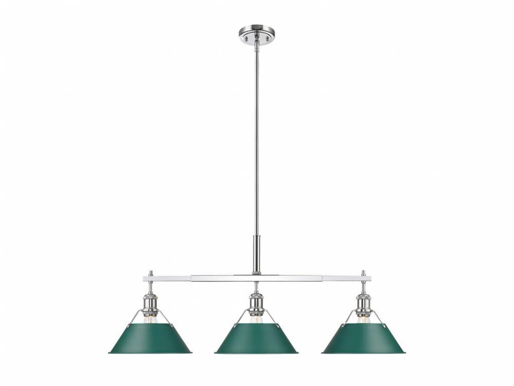 Orwell 3-Light Linear Pendant in Chrome with Pine Green