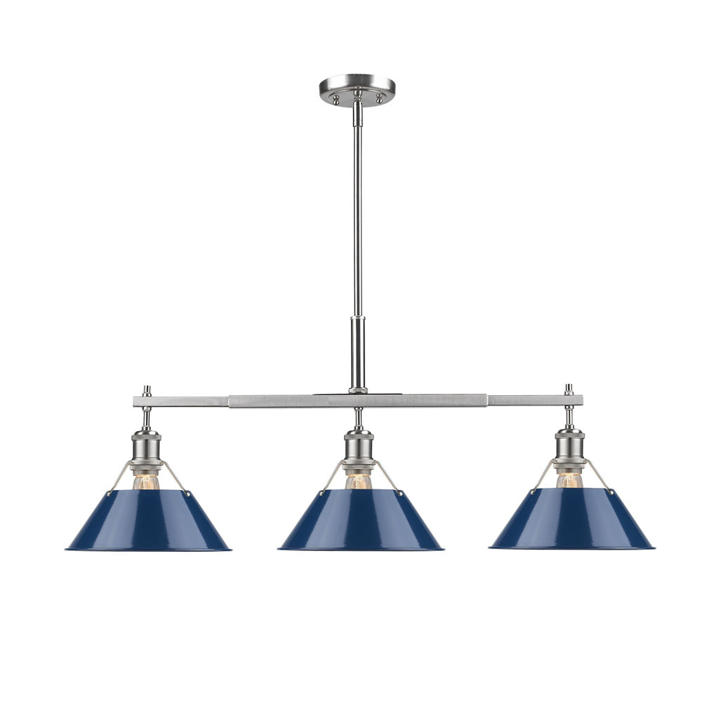 Orwell 3-Light Linear Pendant in Pewter with Matte Navy