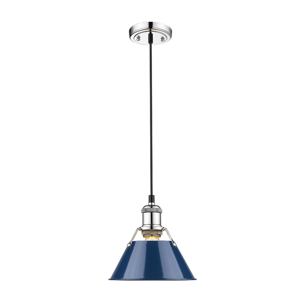 Orwell 7.5" Wide Small Pendant in Chrome with Matte Navy