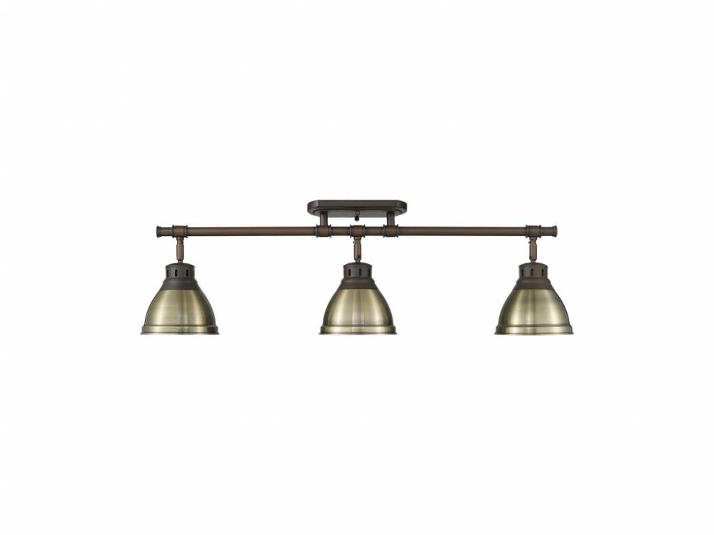 Duncan 3-Light Semi-Flush - Track Light in Rubbed Bronze with Aged Brass