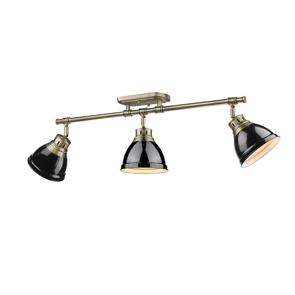 Duncan 3-Light Semi-Flush - Track Light in Aged Brass with Black