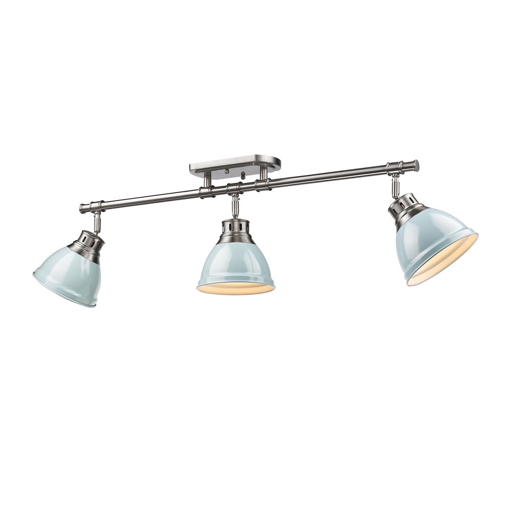 Duncan 3-Light Semi-Flush - Track Light in Pewter with Seafoam