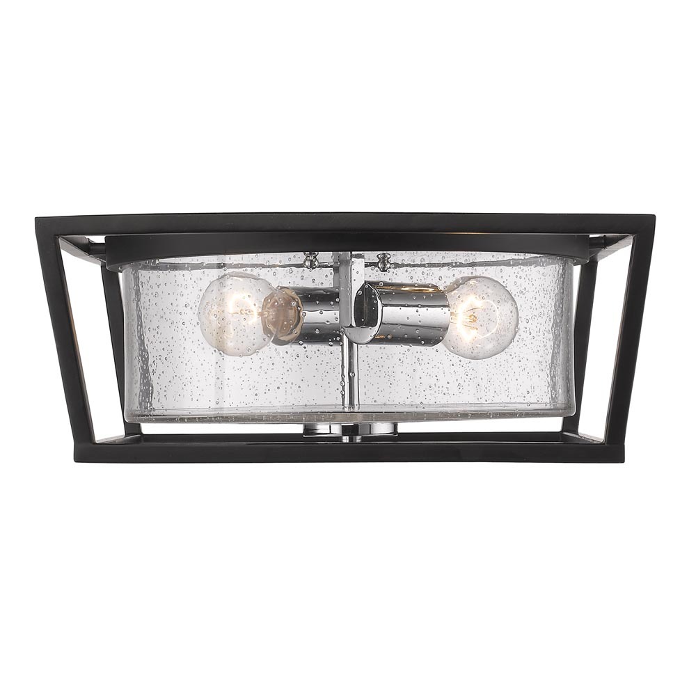 Mercer Flush Mount in Matte Black with Chrome accents and Seeded Glass