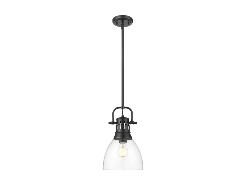Duncan Small Pendant with Rod in Matte Black with Clear Glass