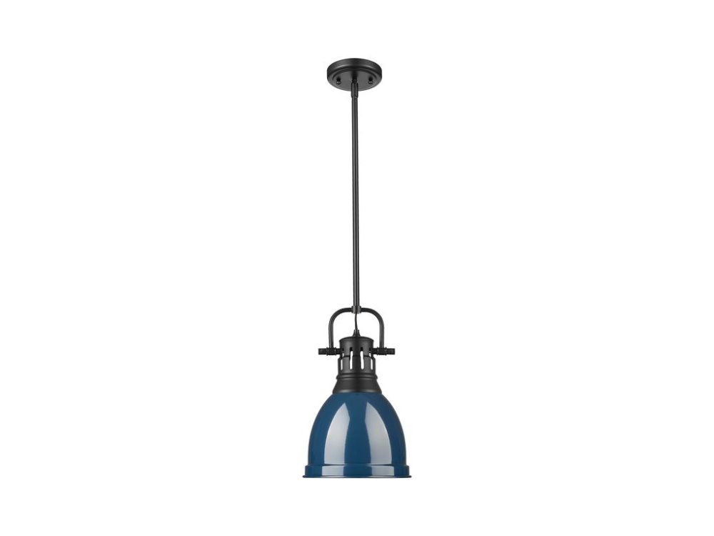 Duncan Small Pendant with Rod in Matte Black with Matte Navy