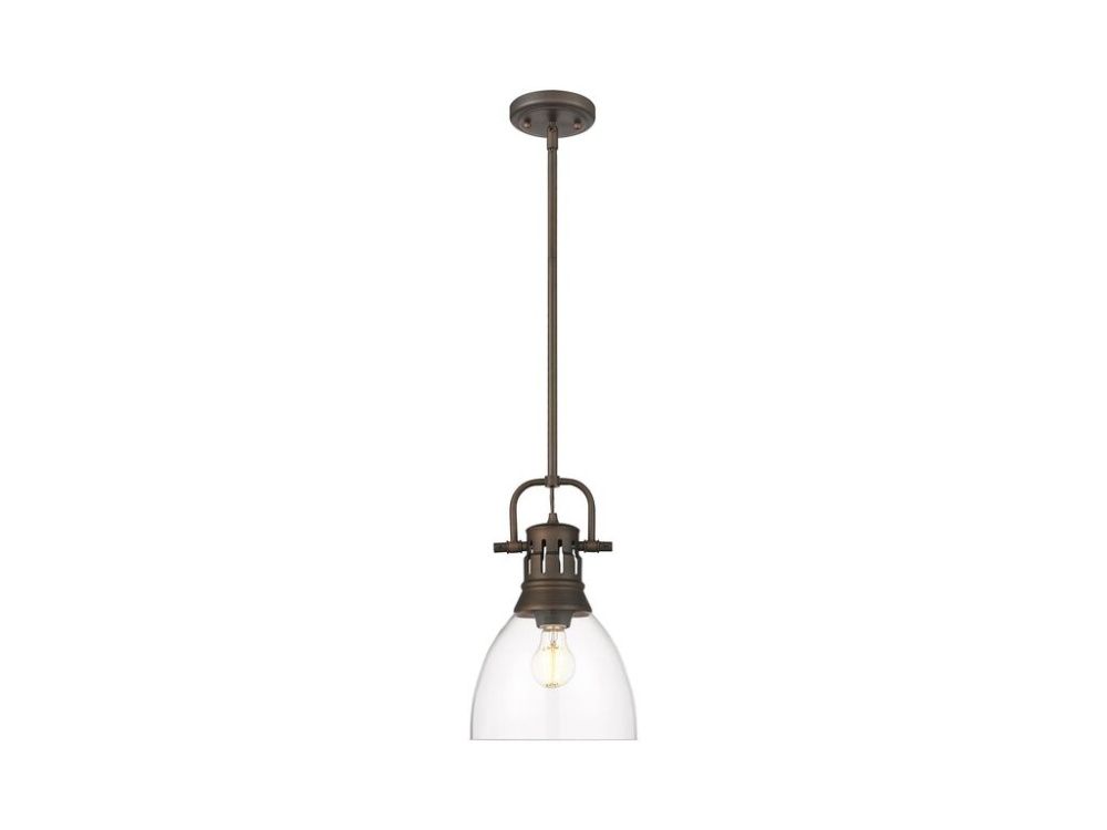 Duncan Small Pendant with Rod in Rubbed Bronze with Clear Glass