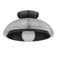 Golden 0309-FM BLK-RPG - Crawford BLK Flush Mount in Matte Black with Retro Prism Glass Shade