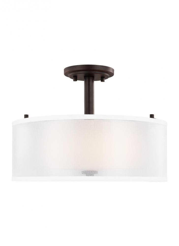 Elmwood Park traditional 2-light indoor dimmable ceiling semi-flush mount in bronze finish with sati