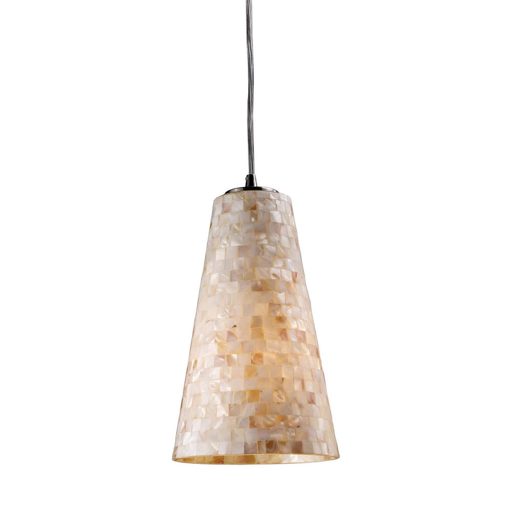 Capri 1-Light Mini Pendant in Satin Nickel with Capiz Shell Glass