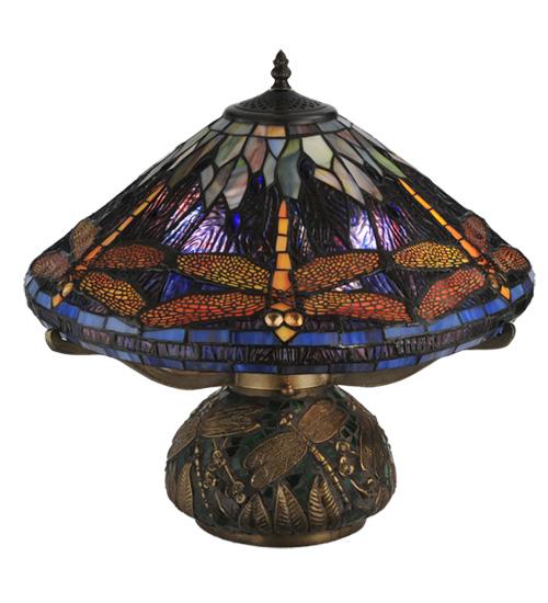 16" High Tiffany Hanginghead Dragonfly Cone Table Lamp