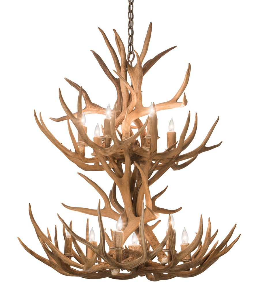 34" Wide Antlers Mule Deer 12 LT Chandelier