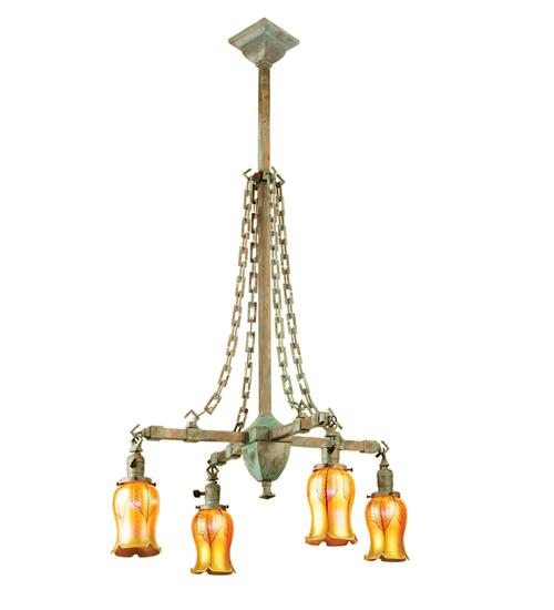 26"W Craftsman Favrile 4 LT Chandelier