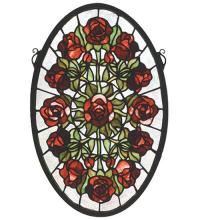 Meyda White 66005 - 11"W X 17"H Oval Rose Garden Stained Glass Window